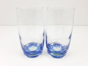 2 x Handmade Tumbler Glasses Clear with Blue & Green 13 cm H