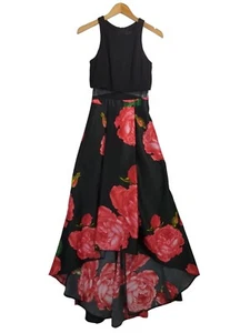 Abito formale Betsy & Adam donna 2 vita alta bassa illusione nero rosso floreale - Foto 1 di 13