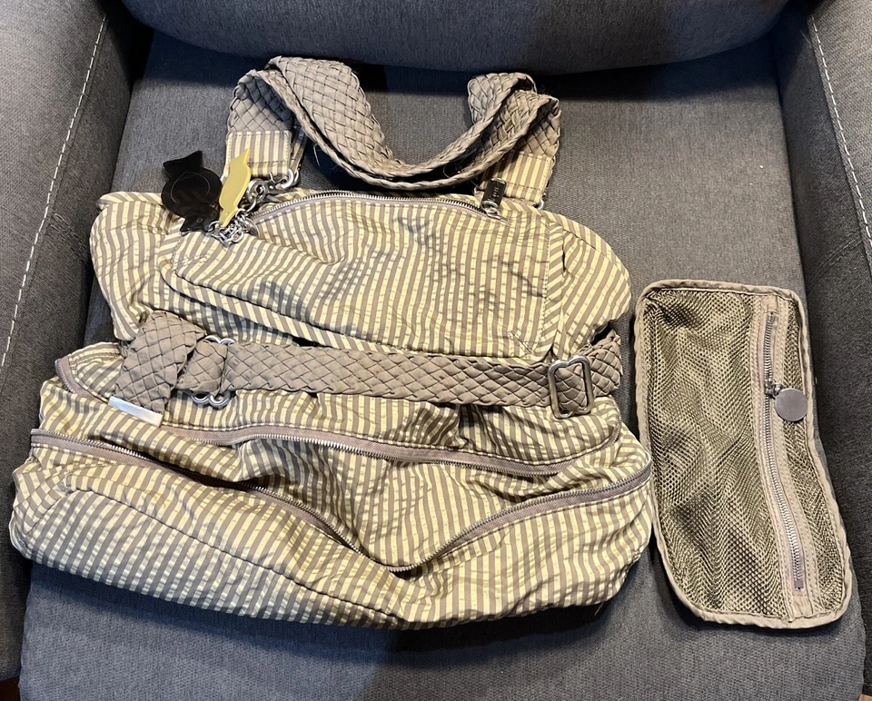 Stella McCartney Large Khaki Green Striped Lesportsac Bag Excellent Condition! - Image 1 of 4