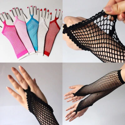US Women Long Fishnet Gloves Fingerless Loop Gothic Steampunk Haft Arm Length - Image 1 of 4