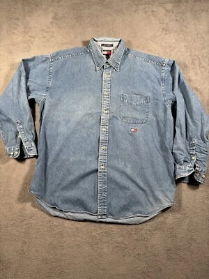 Camisa Tommy Hilfiger DE COLECCIÓN Para Hombres XL Denim Manga Larga Con Botones Azul Jean Años 90 Foto 1 de 4