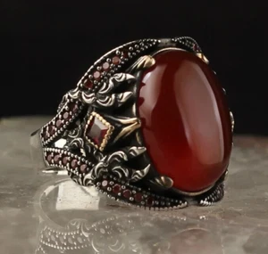Ring Men's Jewelry Natural Stone Men's Ring 925 Sterling Silver Agate stone - Picture 1 of 3