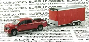 Greenlight 1:64 LOOSE Red 2018 NISSAN TITAN XD Pro-4X Pickup w/Enclosed Trailer - Picture 1 of 10