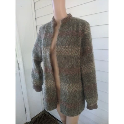 Cárdigan Suéter Mohair Vintage Años 70 Rayas Difusas M L Foto 1 de 4