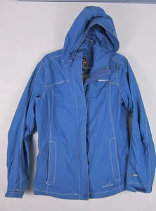 Eddie Bauer Jacket Size M Blue WeatherEdge Waterproof Parka Hooded Zip Stripe - Picture 1 of 9
