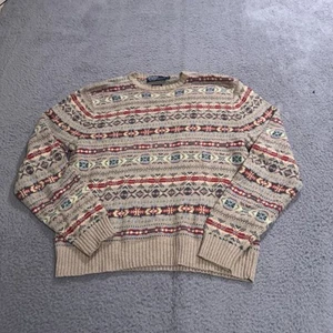 Polo Ralph Lauren Sweater Mens Extra Large Brown Cashmere Blend Aztec Isle - Picture 1 of 8