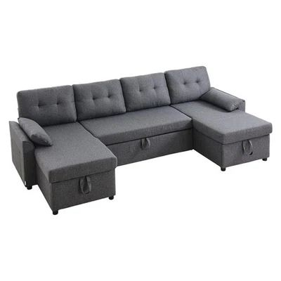 Sofá cama convertible de 6 asientos con forma de U VEVOR sofá cama doble chaise gris Foto 1 de 4