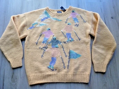 Suéter De Colección Gap Shetland Lana L Amarillo Esquí Carrera Tejido a Mano Pullover Años 80 90 Foto 1 de 4