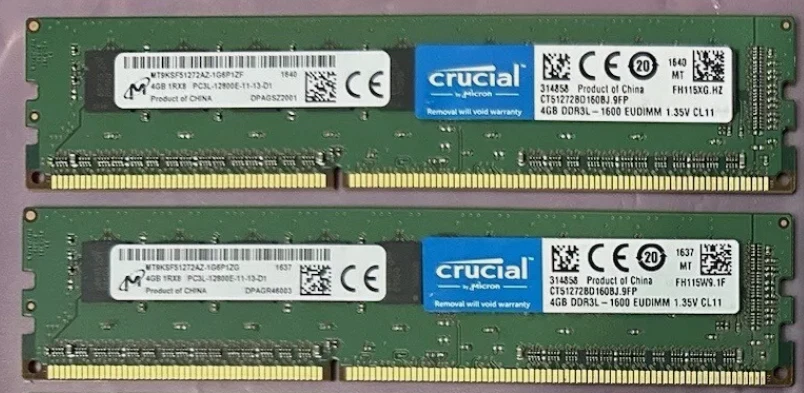 2x Crucial CT51272BD160BJ.9FP 4GB DDR3-1600 PC3-12800 ECC Registered RAM | 8GB - Image 1 of 1