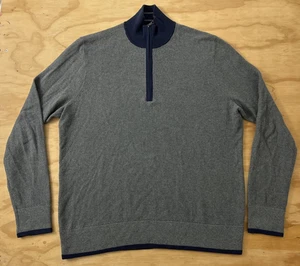 Brooks Brothers 1/4 Zip Sweater Large Struktur Baumwolle Zipfel grau blau Pullover - Bild 1 von 7