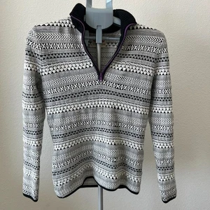 Title Nine Sweater Womens Small Black White Geometric Super Stretch Textured - Picture 1 of 6