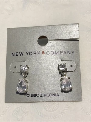 Vtg Earrings Pierced Dangle Teardrop Cubic Zirconia Jewelry 1" Gold-plated Glam - Image 1 of 4