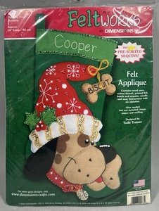 Feltworks Dimensions Filz Weihnachtsstrumpf Kit SCHILLERNDER HUND Pailletten 18" Knochen - Bild 1 von 3