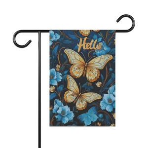 Butterfly Garden Flag Welcome Blue Front Porch Flag - Picture 1 of 9