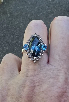Ross Simons Sterling silver checkerboard London Swiss blue brown topaz Ring - Image 1 of 4
