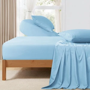 Juego de sábanas King con cabeza dividida azul claro - 4 piezas sábanas King superiores flexibles para... - Imagen 1 de 6