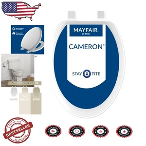 Durable Elongated Toilet Seat - Cameron White, Enameled Wood, STA-TITE Fastening - Picture 1 of 11