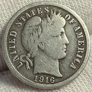 Silbermünze Barber Dime 10 Karat 1916 ~ teilweise FREIHEIT ~ schönes Auge (L455) - Bild 1 von 2