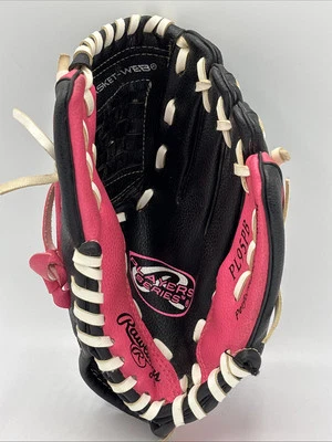 "Guante de béisbol de pelota Rawlings 9,5"" niños PL95PB rosa negro tiro a la derecha bonito" Foto 1 de 4