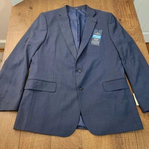 Stafford Coolmax Navy Pinstripe Classic Fit Wool Blend Blazer - 46 Long - Picture 1 of 10