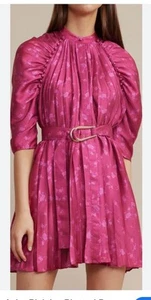 Acler Ivy Mini Dress Fuchsia Pink Puff Sleeve Buttoned Belted Party Relaxed AU 6 - Picture 1 of 7