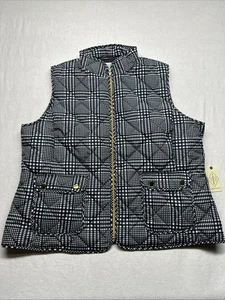 St Johns Bay Quilted Vest SZ XXL Black/white Stripes Zip Closure Brass Snaps NWT - Picture 1 of 14