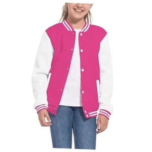 Kids Baseball Jacket Girls Bomber Jackets Boys Varsity Coats Top 12 Years Rose - Picture 1 of 4