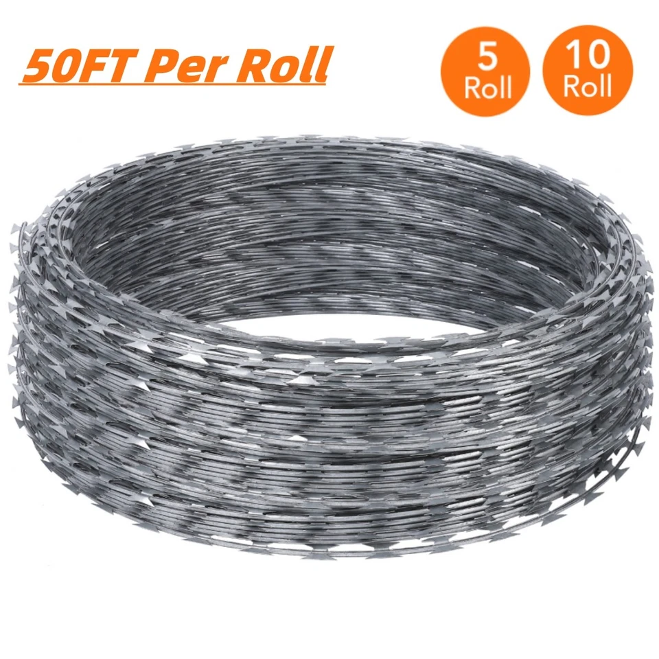 Wire Galvanized Barbed Wire 250FT Razor Ribbon Barbed Fencing Fence Farm Garden - Image 1 of 1