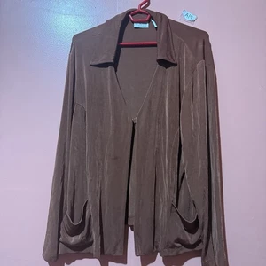 Chicos Travelers Womens Plus Size 3 Cardigan Brown Sweater Open Front Pockets - Picture 1 of 5