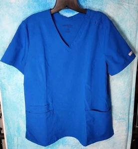 Ladies Momentum Navy Blue Stretch Scrub Top Size LG V-Neck 3 Front Pockets EPOC - Picture 1 of 6