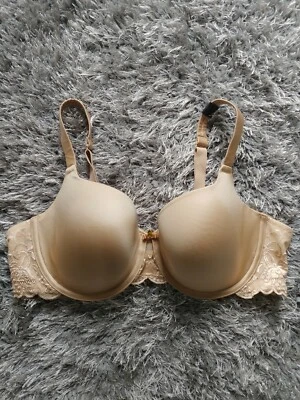Curvy Couture 1102 Essentials Lace Shine T-Shirt Bra Nude Sz 38D - Image 1 of 4