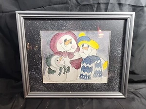 Peg Artist Christmas Snowman Folk Art Signed 12" × 15" Original BB - Picture 1 of 16