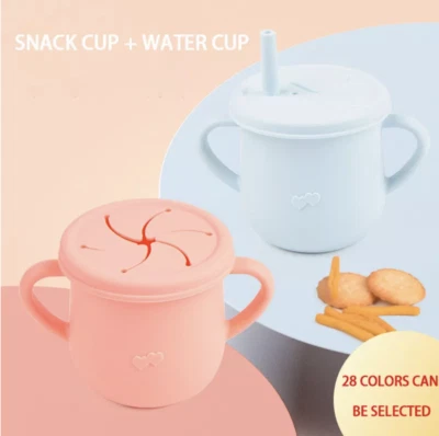 Taza para beber bebé taza de entrenamiento sin derrames grado taza para bocadillos bebé silicona taza para niños Foto 1 de 4