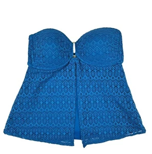 Venus Blue Crochet Overlay Strapless Push-Up Tankini Swim Top Size 6 - Picture 1 of 5