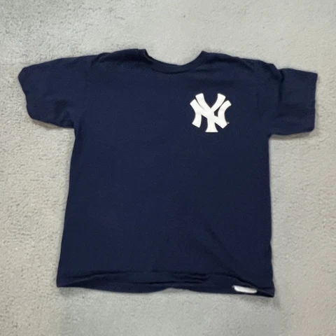 NY Yankees T Shirt Youth Boys Large Short Sleeve Derek Jeter MLB Graphic Blue Cover