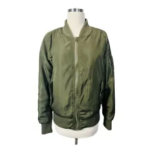 JouJou Olive Green Bomber Jacket Military Style Zip Up Flight Jacket Large - Picture 1 of 12