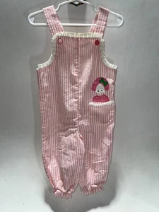 Vintage Girl's ADELE IDEN Size 2T Pink Striped Toddler Overalls Romper - Picture 1 of 4