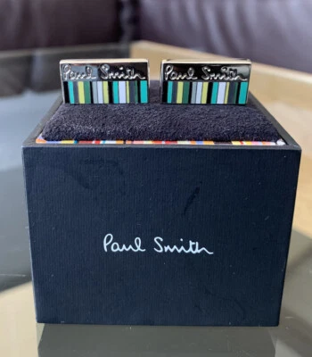Brand New PAUL SMITH Rectangular Enamel Green Multistripe Cufflinks NO BOX - Image 1 of 4