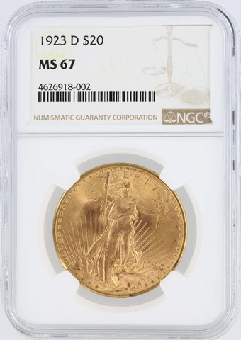 1923-D Saint Gaudens NGC MS67 $20 Double Eagle Denver Minted Stunning Coin Gem Cover