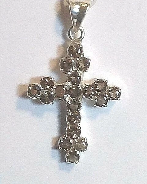 Colgante Cruz Plata de Ley con 19 Gemas de Topacio Ahumado  Foto 1 de 1