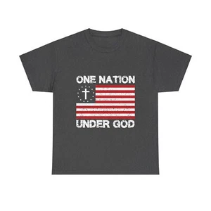 One Nation Under God USA Flag Unisex Heavy Cotton Tee - Imagen 1 de 21