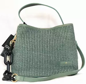 Chiara Ferretti Leather Raffia Hobo Handbag Mint Triple Entry Satchel Shoulder - Picture 1 of 8