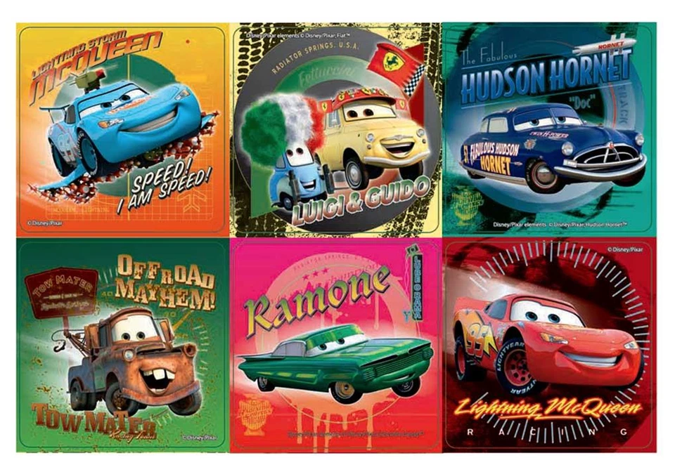 25 pegatinas sobrealimentadas de coches Disney, 2,5" x 2,5" cada una, favoritos de fiesta Foto 1 de 1