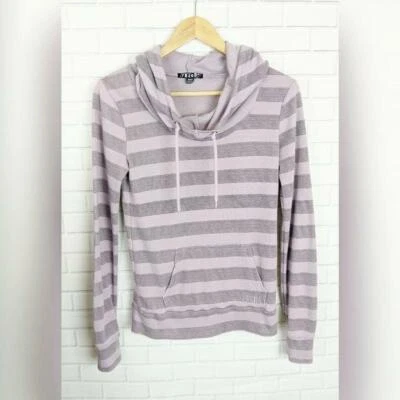 Volcom Sweater Hoodie Girls Medium Pink Black striped skater Alt Artsy Indie - Image 1 of 4