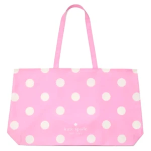 NEW! KATE SPADE PARK DOT TOTE OVERSIZED CANVAS BAG PINK WHITE POLKA DOTS PURSE - Picture 1 of 8
