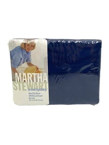 Vintage New Martha Stewart Everyday Twin Flat Sheet Navy Blue 200 Thread Count - Picture 1 of 5