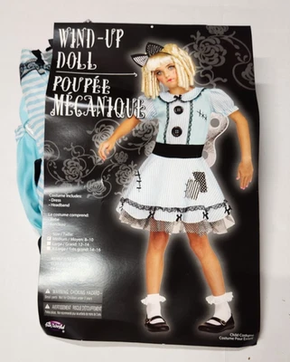 Niñas Mediano 8-10 Cuerda Muñeca Halloween Disfraz Azul Negro con Diadema Arco LEER Foto 1 de 4