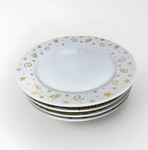 Pampered Chef Celebration Dessert Plates 8" White Gold Metallic - Picture 1 of 16