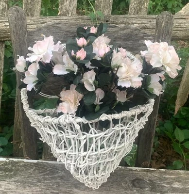 White Wicker Hanging Basket Victorian Cottage Home Decor 14” X 15” - Image 1 of 4