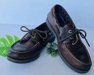 Timberland Clásico 2 Ojos Cuero Marrón Barco Zapatos Mocasines Talla 7-1/2M (#71001) Foto 1 de 4